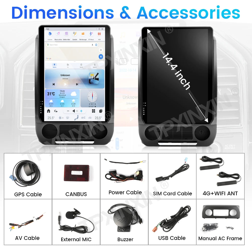 14.4 Inch Screen Android Radio For Ford F150,F250, 2015 2016 2017 2018 2019 2020 2021, Car GPS Navi Multimedia Player Head Unit