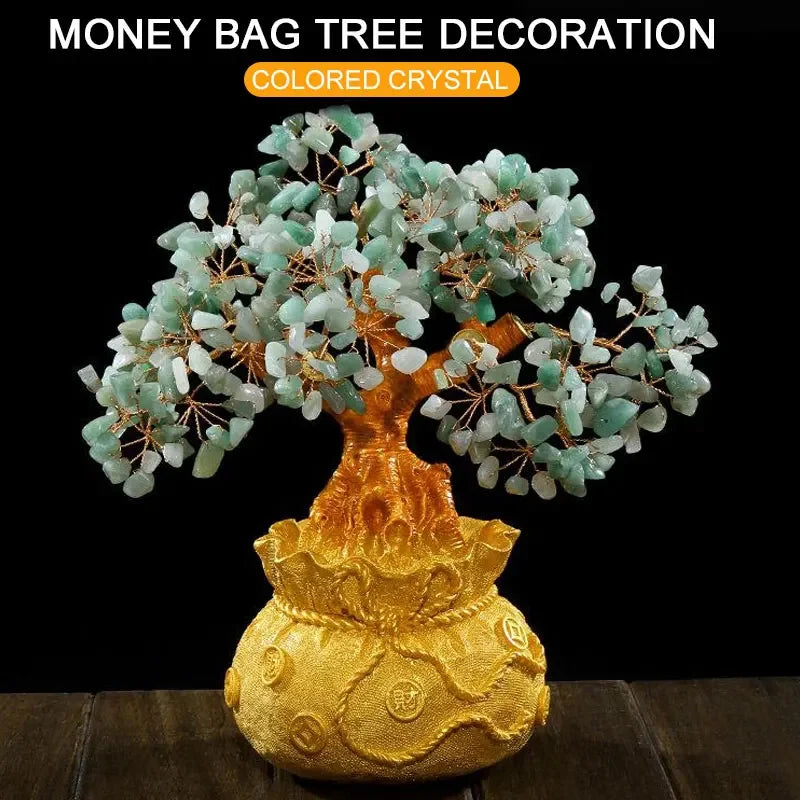 Lucky Money Tree Chinese Gold Ingot Crystal Fortune Tree Ornament Wealth Ornament Home Office Table Decoration Tabletop Crafts