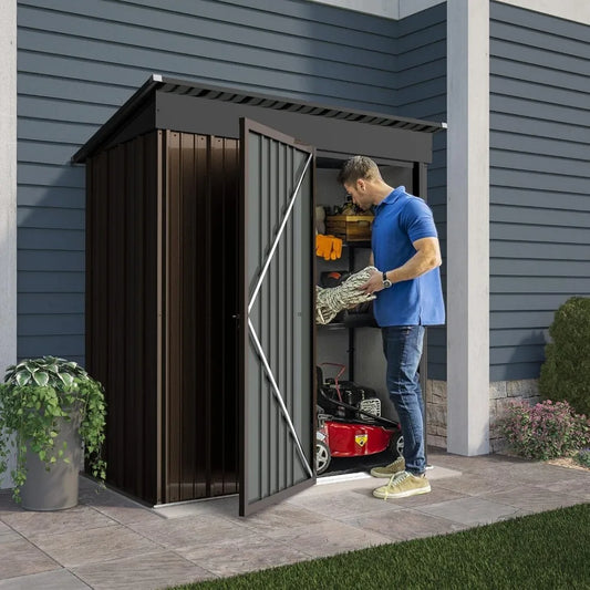 Outdoor Storage Shed with Floor,Tool Garden Metal Sheds with Lockable Door,Outside Waterproof Galvanized Steel Storage House