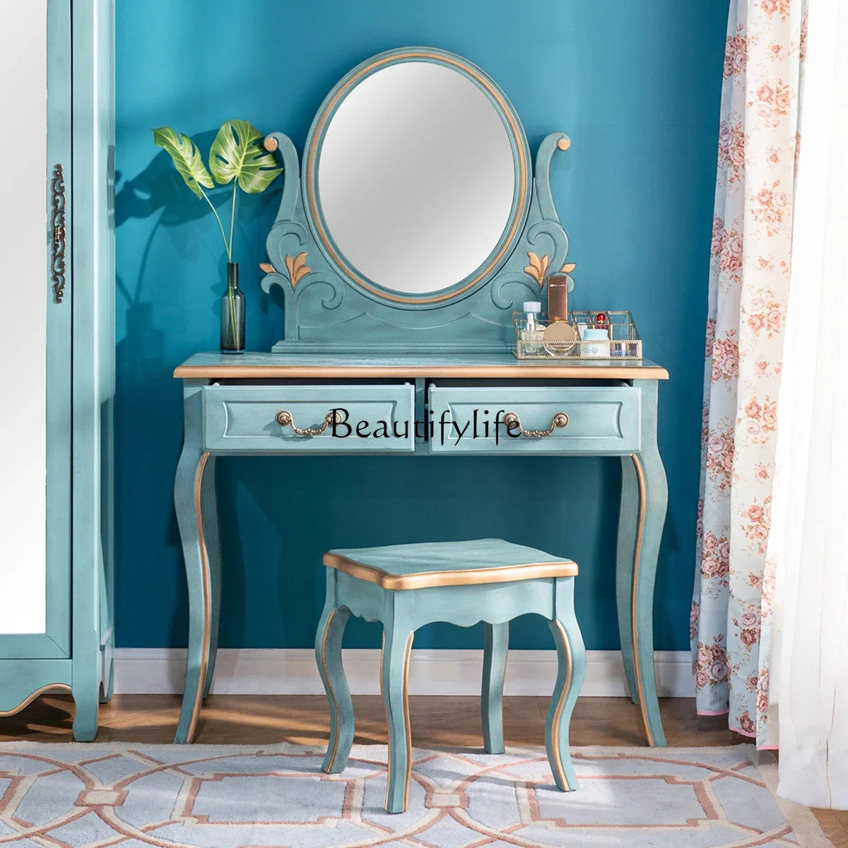 FG11American dresser retro Mediterranean style end of bed with mirror beauty table and chairs European style