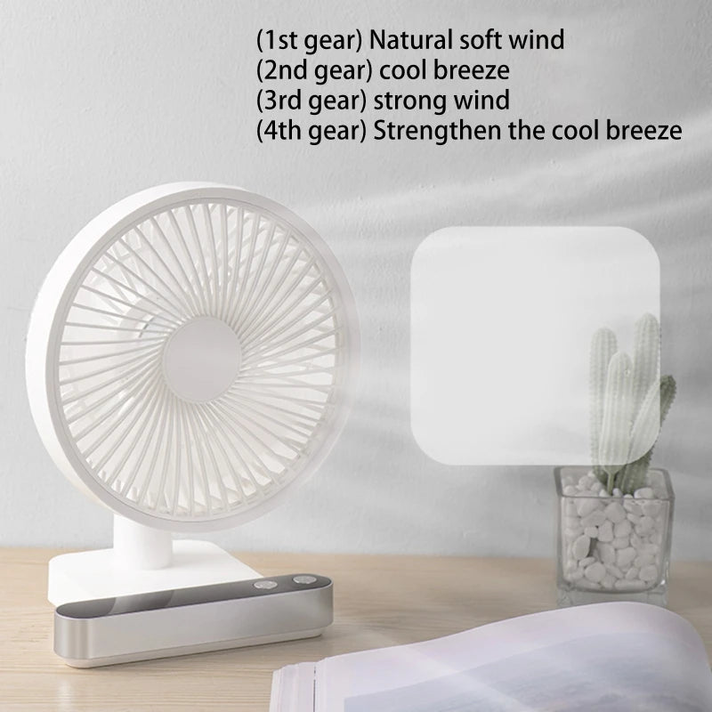 4000mah Desk Fan USB Oscillating Fan with Adjustable Head 4 Speeds Min