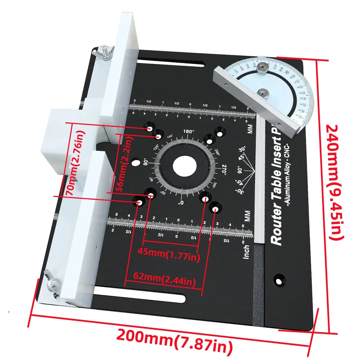 Upgraded New C8 Aluminum Alloy Electric Wood Milling Flip Plate Set, Metric & Inch Milling Table Insertion Plate 360° Marking