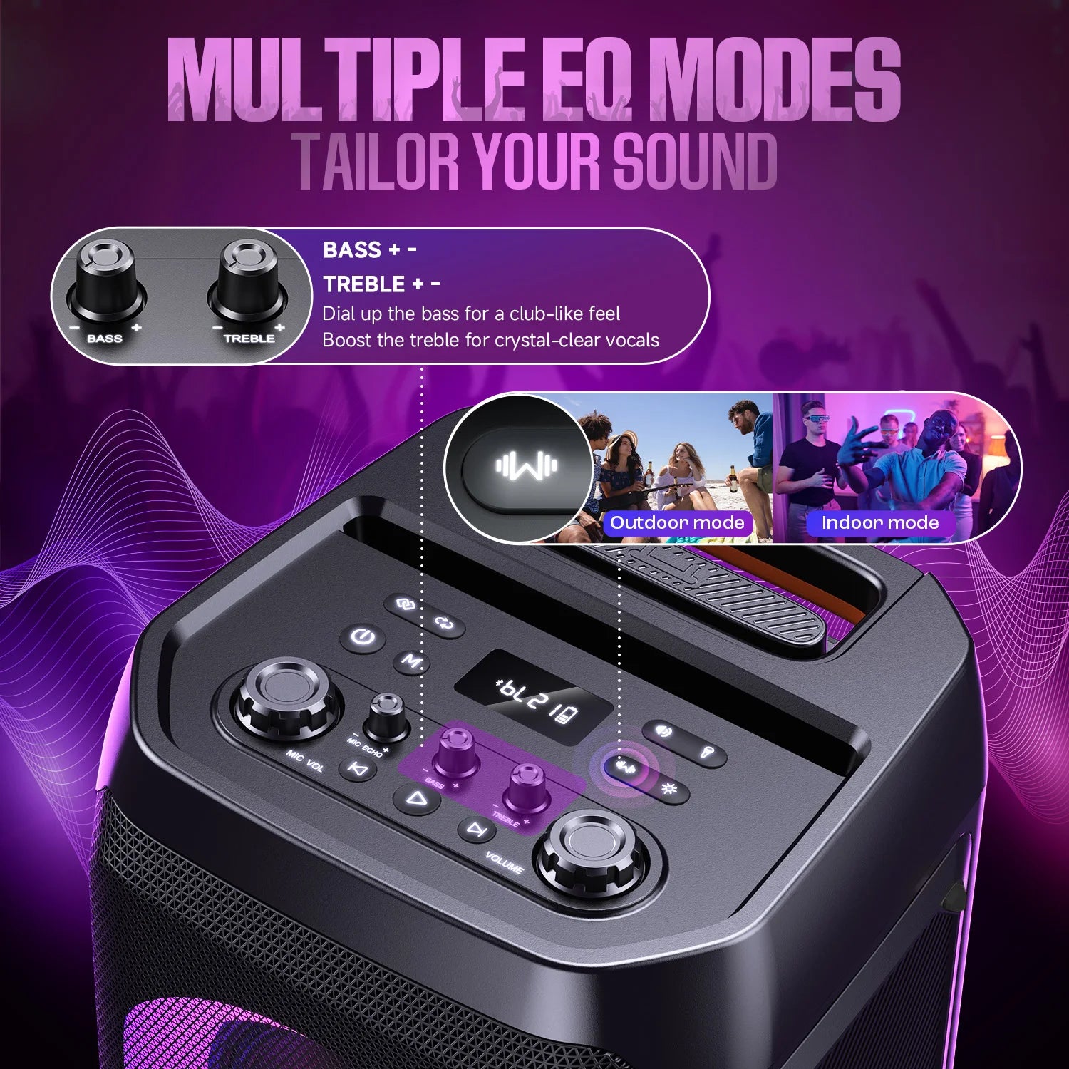W-KING T12 Tragbare Bluetooth-Lautsprecher-Box mit 370W MAX Pro Sound, Lichtshow, CSB, Bass Boost, Rollen und Teleskopgriff