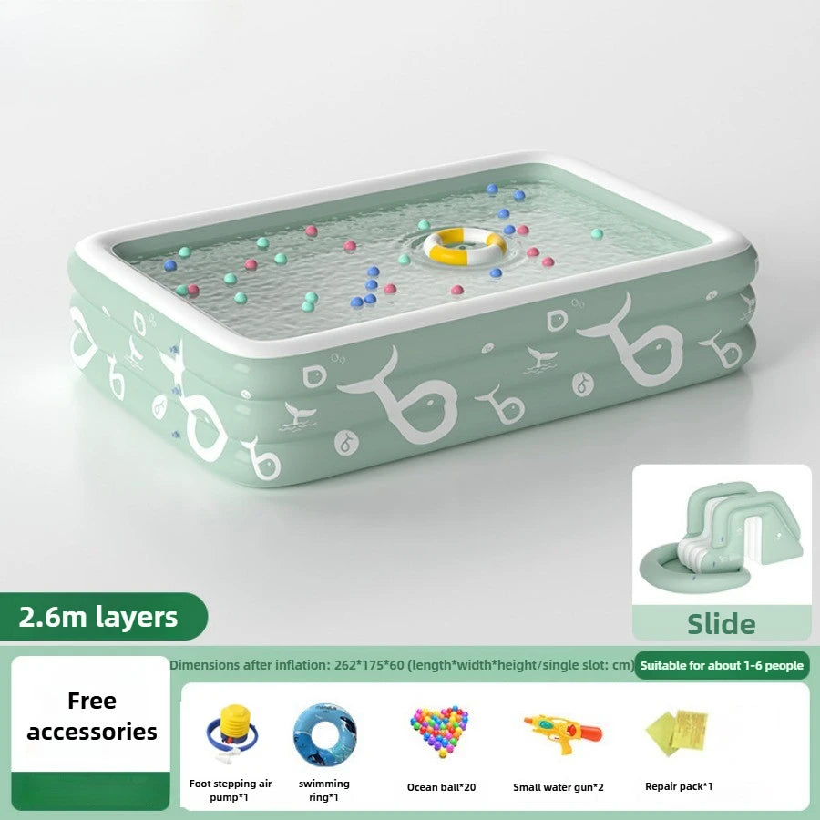 Summer family outdoor thickened inflatable swimming pool, float boat with sunshade, slide, family oversized water toys