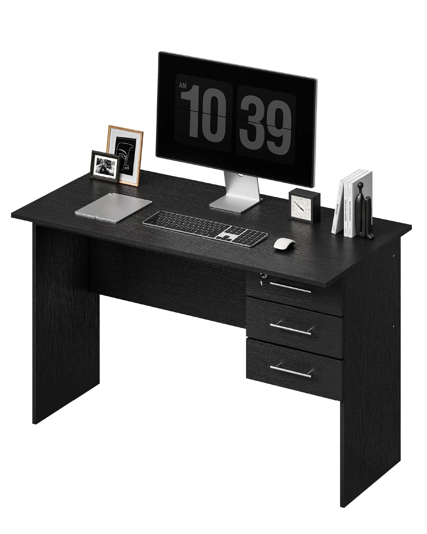 WOLTU Computer Desk PC Laptop Table Office Desk with 3 Drawers and Lock Black/ White Chipboard Table for Bedroom Living Room