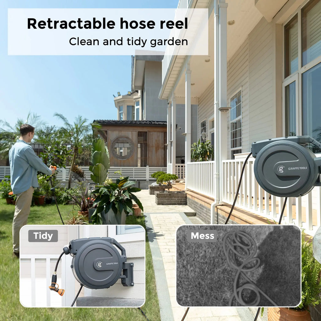 Giraffe Tools AW30 Garden Hose Reel Retractable 1/2" x 100 ft Wall Mounted Water Hose Reel