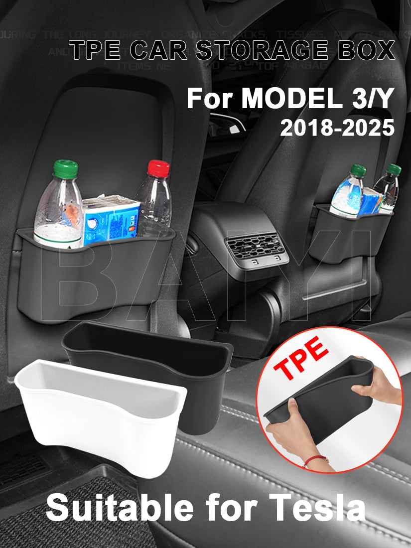 Car TPE Storage Box For TESLA MODEL 3/Y Car Seat Back Storage Box Multifunctional Car Cup Holder Trash Can Auto Accessories