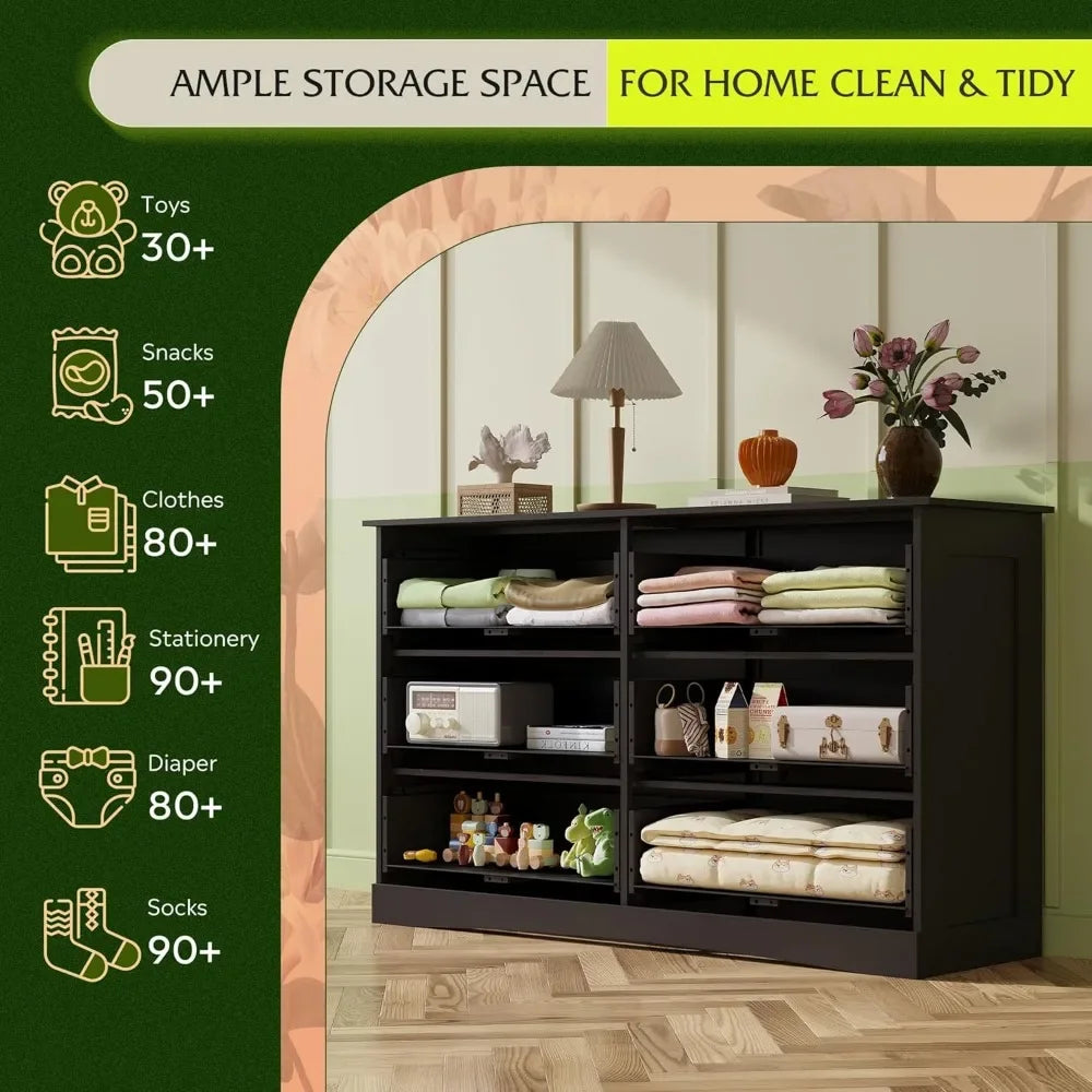Wood Dresser for Bedroom, Wide Chest of Drawers with 6 Drawer, Oak Furniture Large Storage Tower Unit, Closet Store Organizer