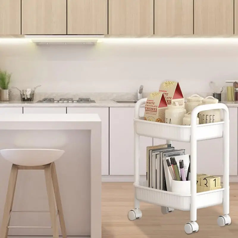 Rolling wheel Kitchen Cart Waterproof 2 Tier Anti-Slip Cart Shelf for Skin Care Products Sauce Bottles Small Storage Trolley