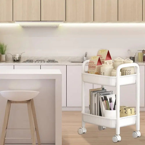 Rolling wheel Kitchen Cart Waterproof 2 Tier Anti-Slip Cart Shelf for Skin Care Products Sauce Bottles Small Storage Trolley