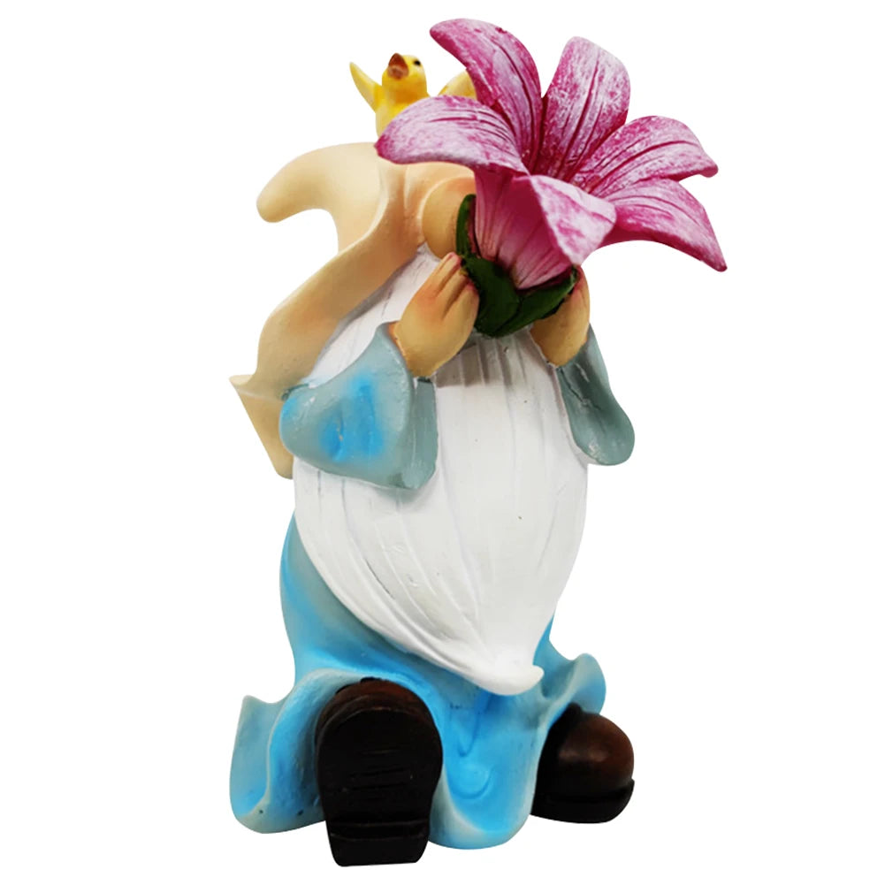 Resin Garden Gnome Sculpture with Solar Lights - Whimsical Outdoor Decor for Yard and Garden