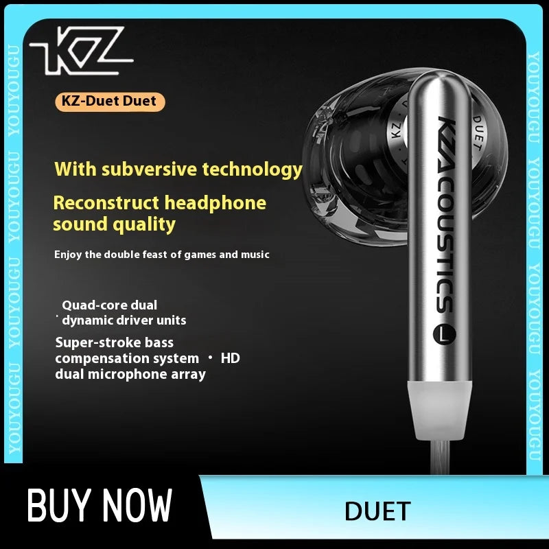 KZ Duet Wired HiFi Earphones With 2DD 2 Dynamic Driver semi-in Ear Music Monitor Ergonomics Headset Custom Gaming Earbud Gifts