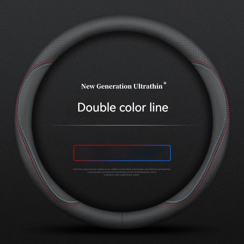 Full Leather Cover for All Seasons Auto Steering Wheel Cover Ultra-Thin Non-Slip Round Breathable Car Steering Wheel Protector