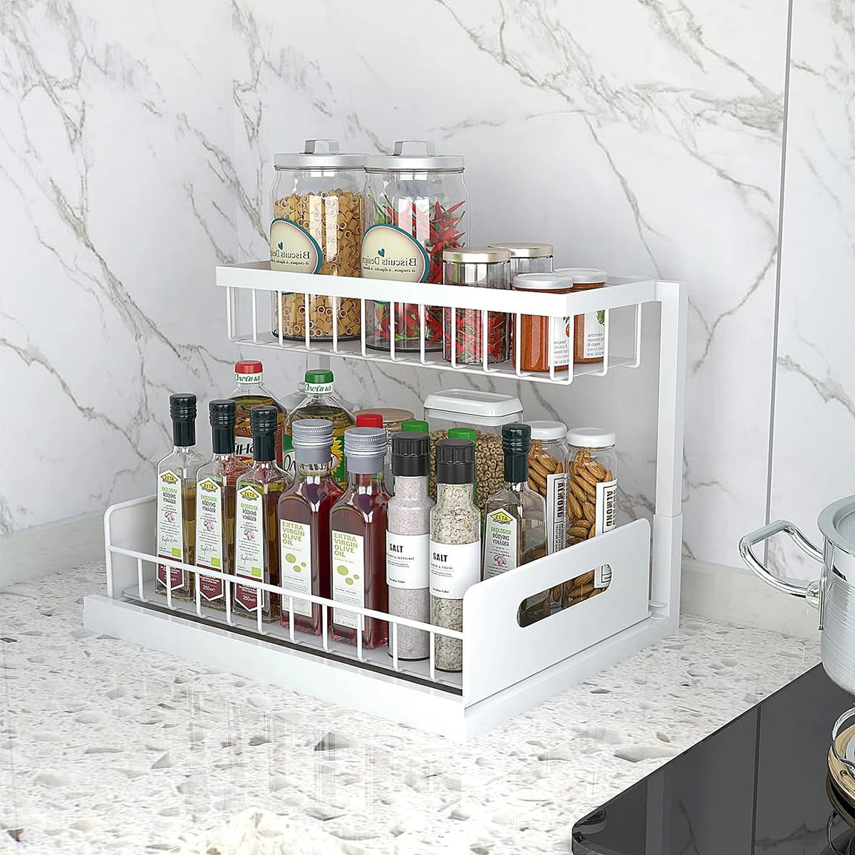 Under Sink Organizer and Storage, 2 Pack Pull Out Cabinet Organizer Slide Out Sink Shelf Cabinet Storage Shelves, Under Sink Sto
