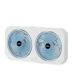 Dual head USB fan with 360 ° rotatable blades, wall mounted and free standing design, rechargeable, suitable for offices, bedroo