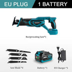 18V Brushless Reciprocating Saw Electric Saw Wood Metal PVC Pipe Materials Cutting With 4 PCS Saw Blades For Makita Battery Pin