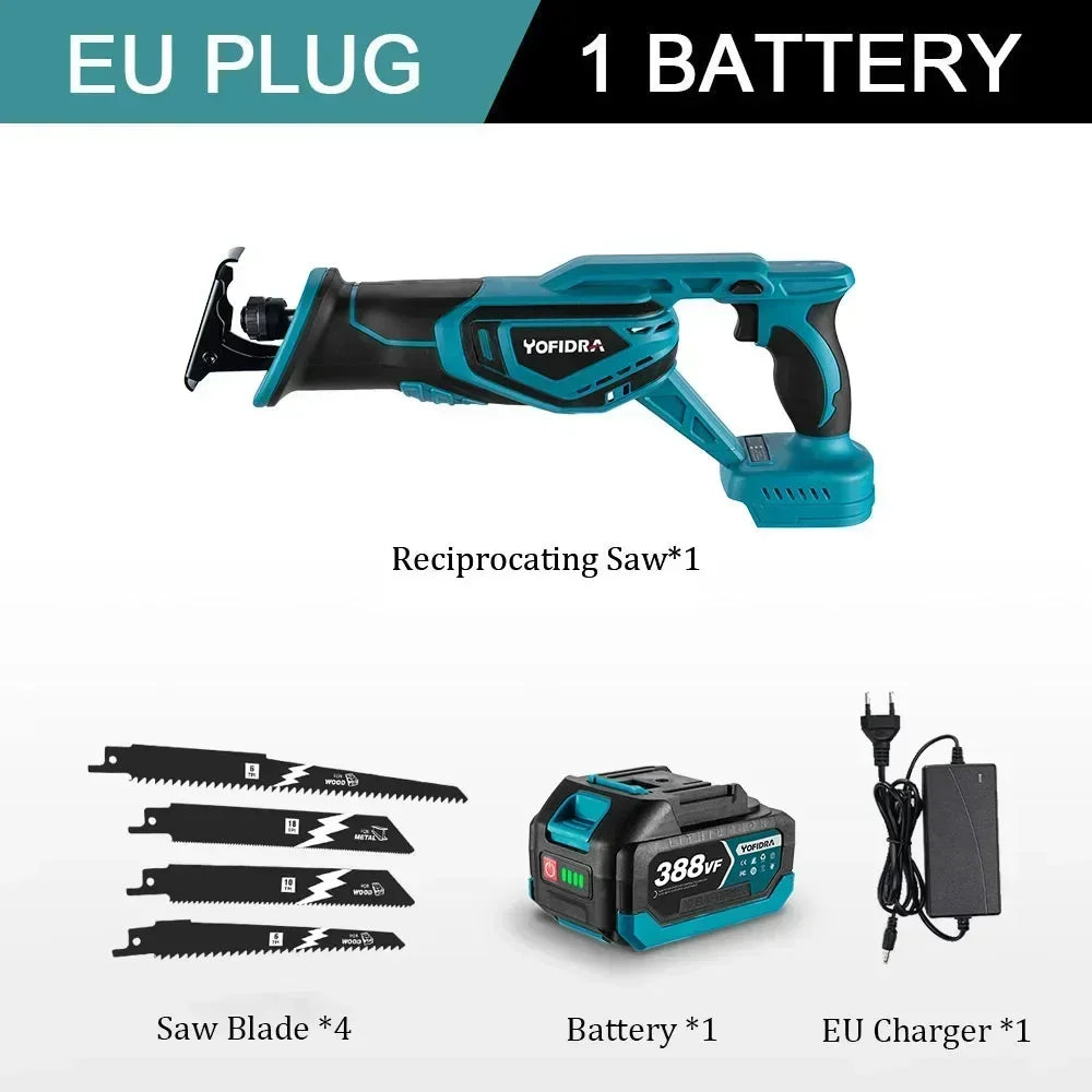 18V Brushless Reciprocating Saw Electric Saw Wood Metal PVC Pipe Materials Cutting With 4 PCS Saw Blades For Makita Battery Pin