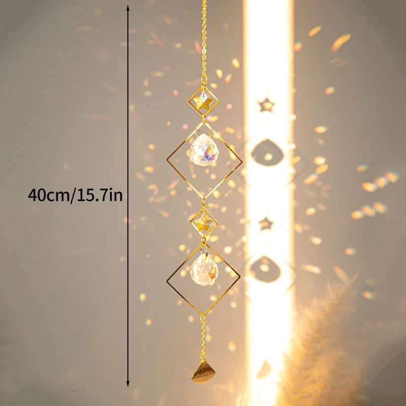 Brass Crystal Rainbow Crystal Hanging Pendants Suncatcher Moon Catcher Stained Glass Wind Chimes Home Garden Decor Kristalle