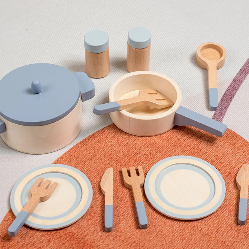 children's Wooden  simulation kitchen toys, early education educational toys, simulation pots and pans, food, role-play chef