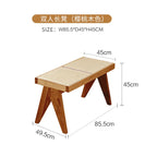Handmade Rattan Bench with Wabi - Sabi Flair: Solid Wood, Multifunctional for Home & Shoe Storage