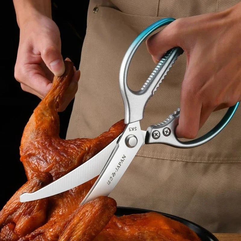 Kitchen Scissors High Hardness Curved Blade All Steel Scissors Household Sharp Cutting Chicken，Fish and Meat Food Scissors