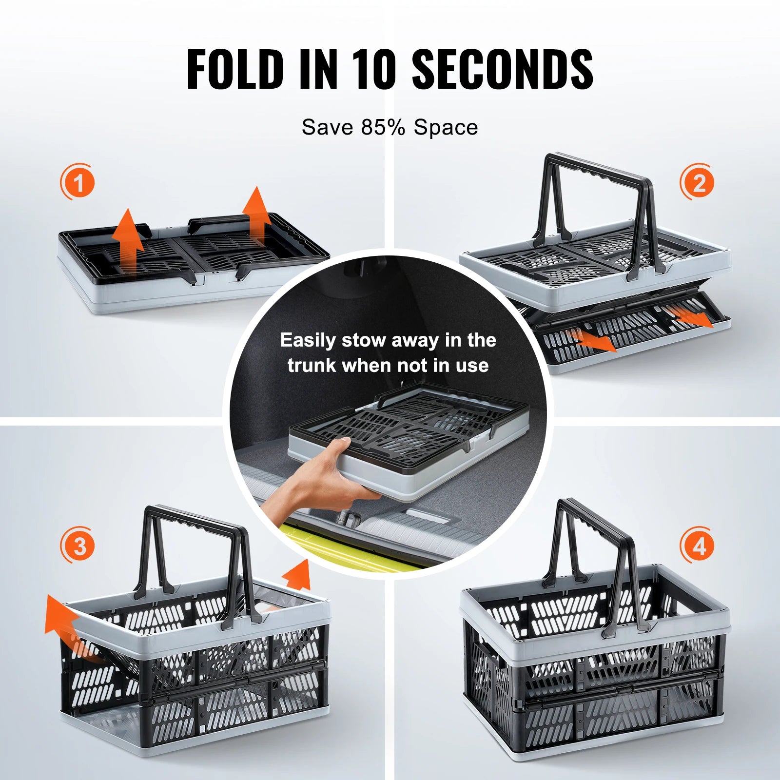VEVOR 3pcs Foldable Storage Basket Collapsible Shopping Crate with Handle for Kitchen Grocery Living Room Desktop Organization