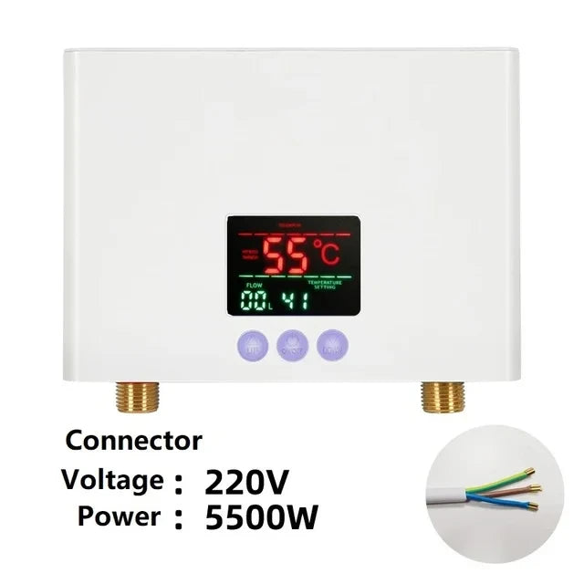 110V 220V Instant Water Heater Bathroom Kitchen Wall Mounted Electric Water Heater with Remote Control LCD Temperature Display