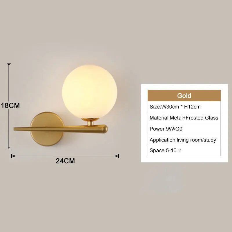 Interior LED Wall Lamps Wall Lighs with G9 Bulb Frosted Glass Ball Black Gold Bedroom LED Wall Sconce for Home Luminuaire Lamp