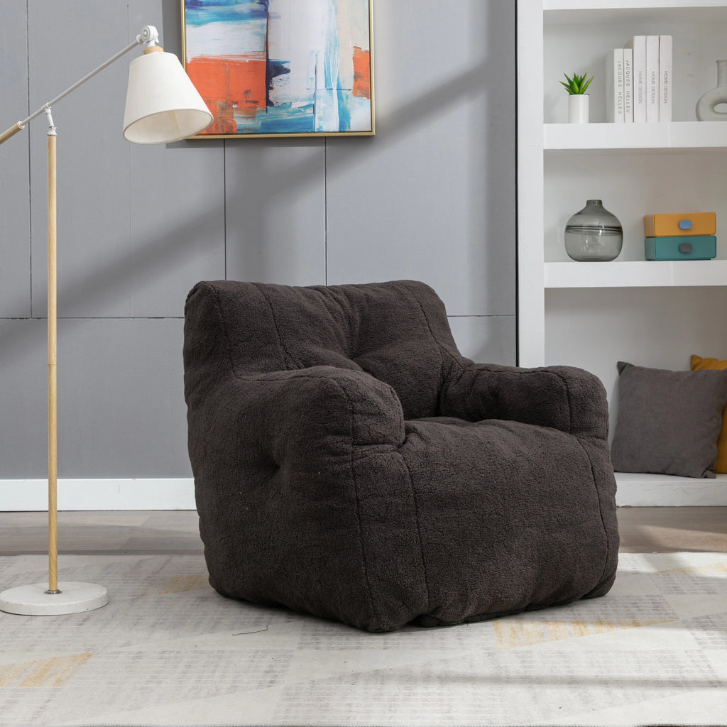 Soft Teddy Fabric Tufted Foam Bean Bag Chair With Teddy Fabric Ivory White