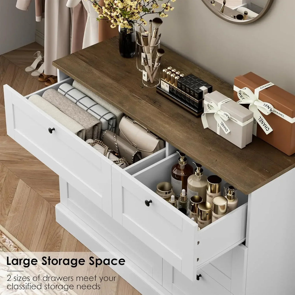 6 Drawer Dresser, White Dresser for Bedroom, Wood Chest of Drawers, Modern Farmhouse Drawer Chest, Wide Double Dresser