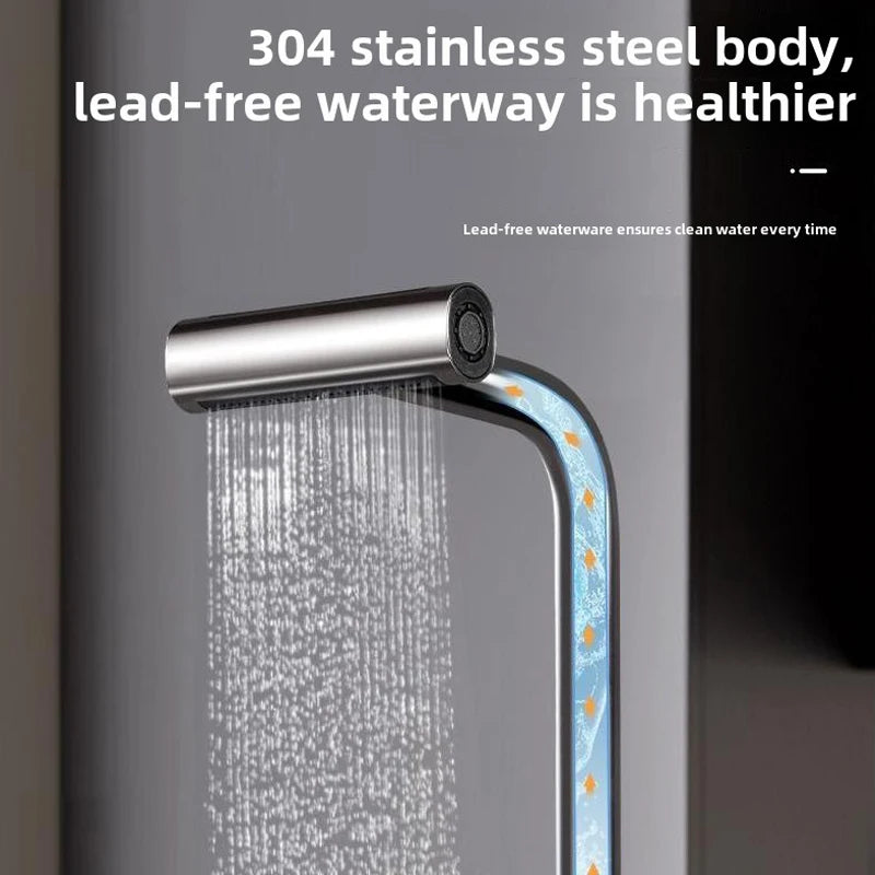 304 Stainless Steel Kitchen Faucet 4 Mode Kitchen Faucet 360°Rotating Waterfall Flow Spray Head Hot And Cold Water Faucet