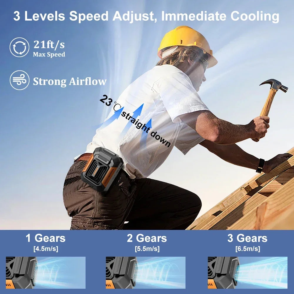Portable Waist Fan, Rechargeable Hanging Neck Fan, Wearable Belt Shirt