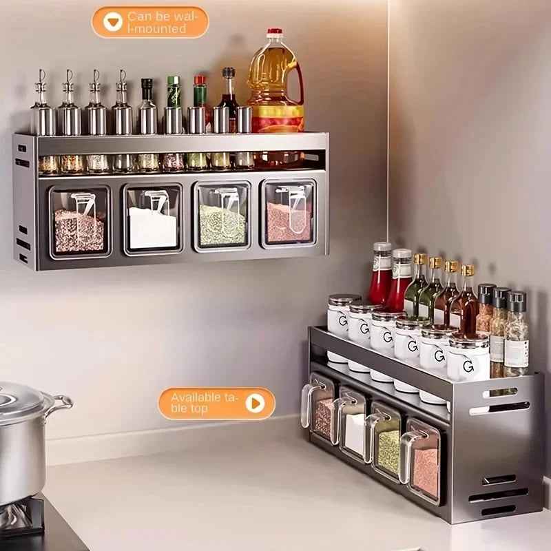 Stainless Steel Kitchen Spice Rack Wall-Mounted Multi-Functional Spice Rack Box Jar Kitchen Storage Home Organizador De Cocina