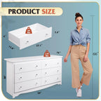 Wood White Dresser with 6 Drawer, Wide Chest of Drawers for Bedroom, Long Nightstand with Drawers