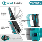 YOFIDRA 8 Inch Brushless Electric Chainsaw Cordless Rechargeable Garden Woodworking Cutting Power Tools For Makita  Battery Pin
