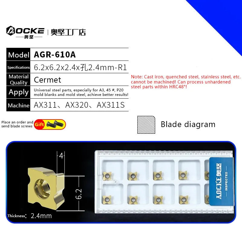 10Pcs/Box AOCKE AX3 Series Pneumatic Chamfering Machine Cermet Blade Hard Alloy Chamfer Machine Accessories Tools