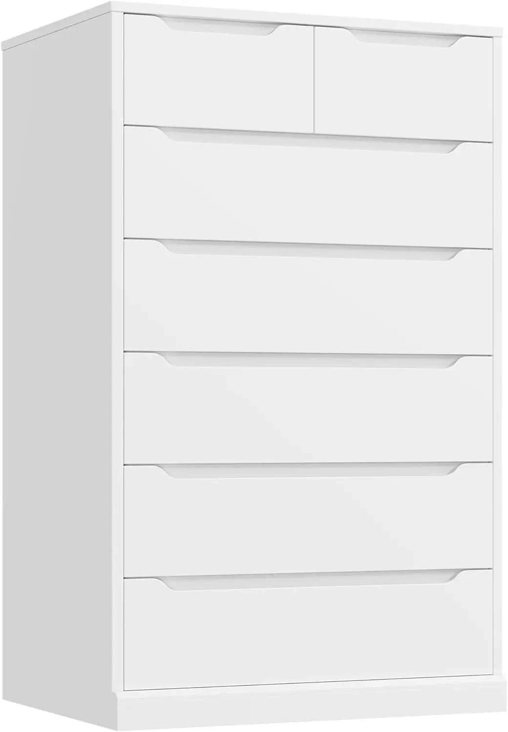 51" Tall 7 Drawers Dresser, Modern White Dresser, Wood Dressers & Chests of Drawers with Cut-Out Handles, Upright Drawer Chest