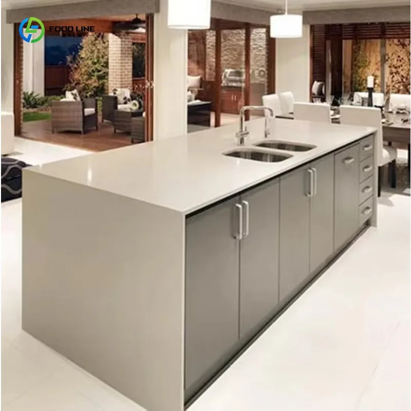 Customized Kitchen Cabinet With Marble Countertop Eco Friendly Cabinetry Waterproof for Hotel Restaurant Home Kitchen Decoration