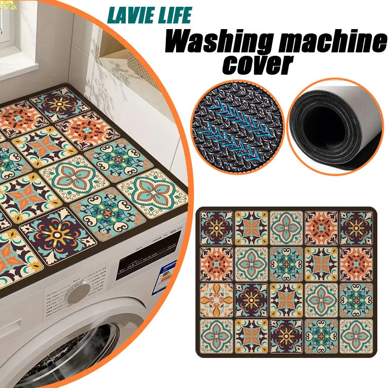 Washing Machine Dust Cover Retro Style Wash Machine Cover Oven Microwave Refrigerator Top Protector Mat Absorbent Pad LAVIE LIFE