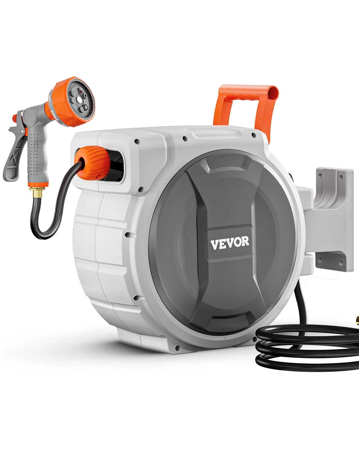 VEVOR Retractable Garden Hose Reel Wall Mounted Hose Reel Heavy Duty Garden Hose Reel with 9 Patterns Nozzle 180°Swivel Bracket