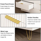 White 6 Drawer Dresser with Golden Handle, Fluted Wood Dressers, Modern Chest for Bedroom, Living Room, Hallway, Entryway