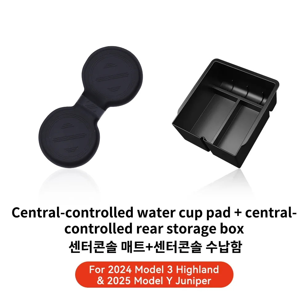 YZ For Tesla Model 3 Highland 2024 Model Y Juniper 2025 Storage Box Center Armrest Hidden Box Cup Holder Organizer Accessories