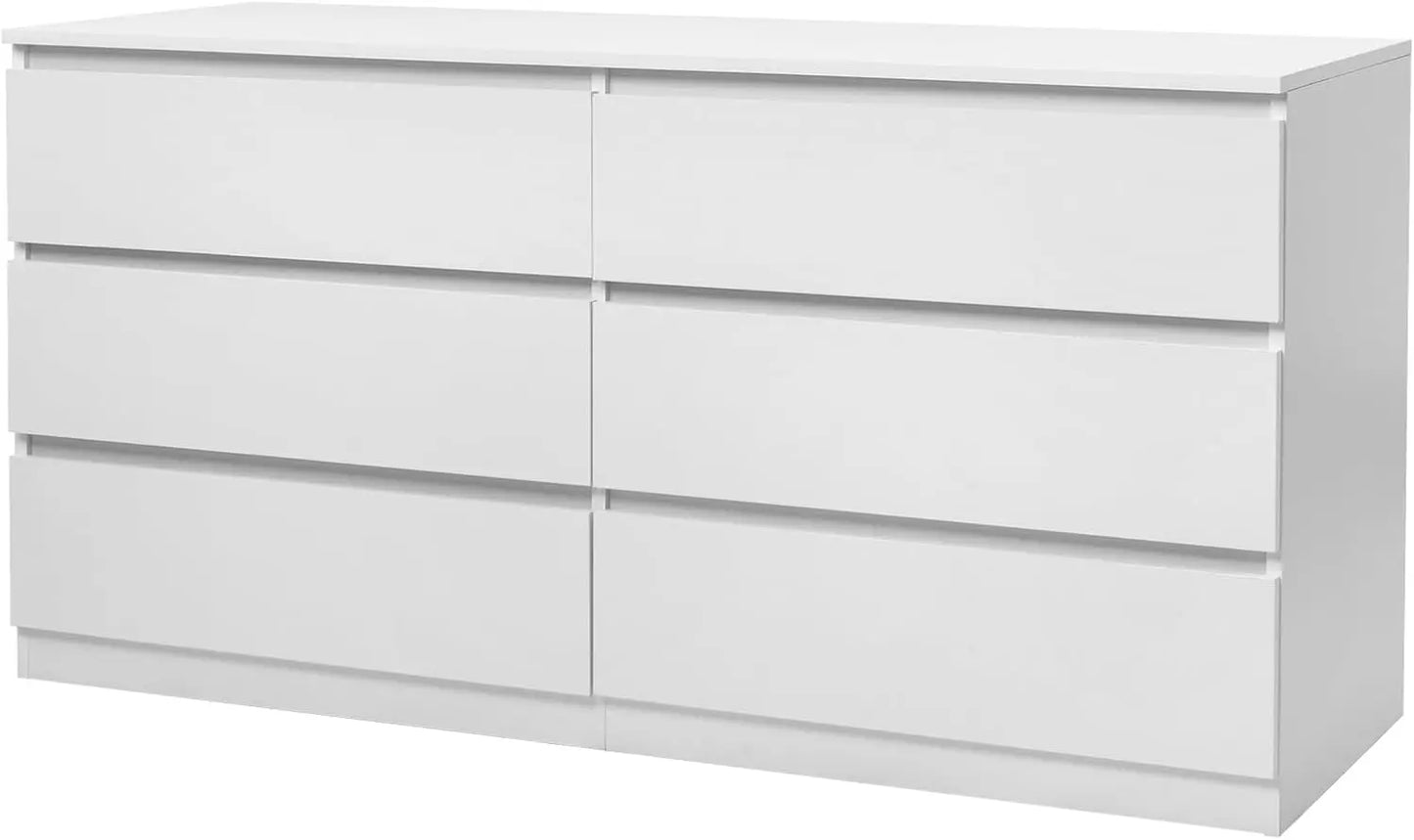 White 6 Drawer Dresser for Bedroom 55 Inch Long Wood Dresser with Large Storage Chest of Drawers