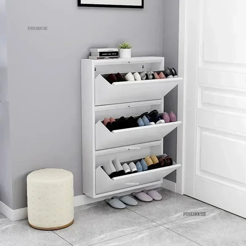 Narrow Shoe Rack Home Aesthetic Living Room Furniture Tilted Vertical Wooden Storage Hallway Shoe Cabinets n