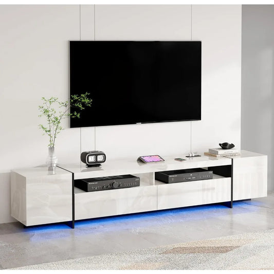 94.5" W TV Stand for Up to 100" TV, Modern Entertainment Center with LED Lights and Power Outlets, Media Console with Cabinet