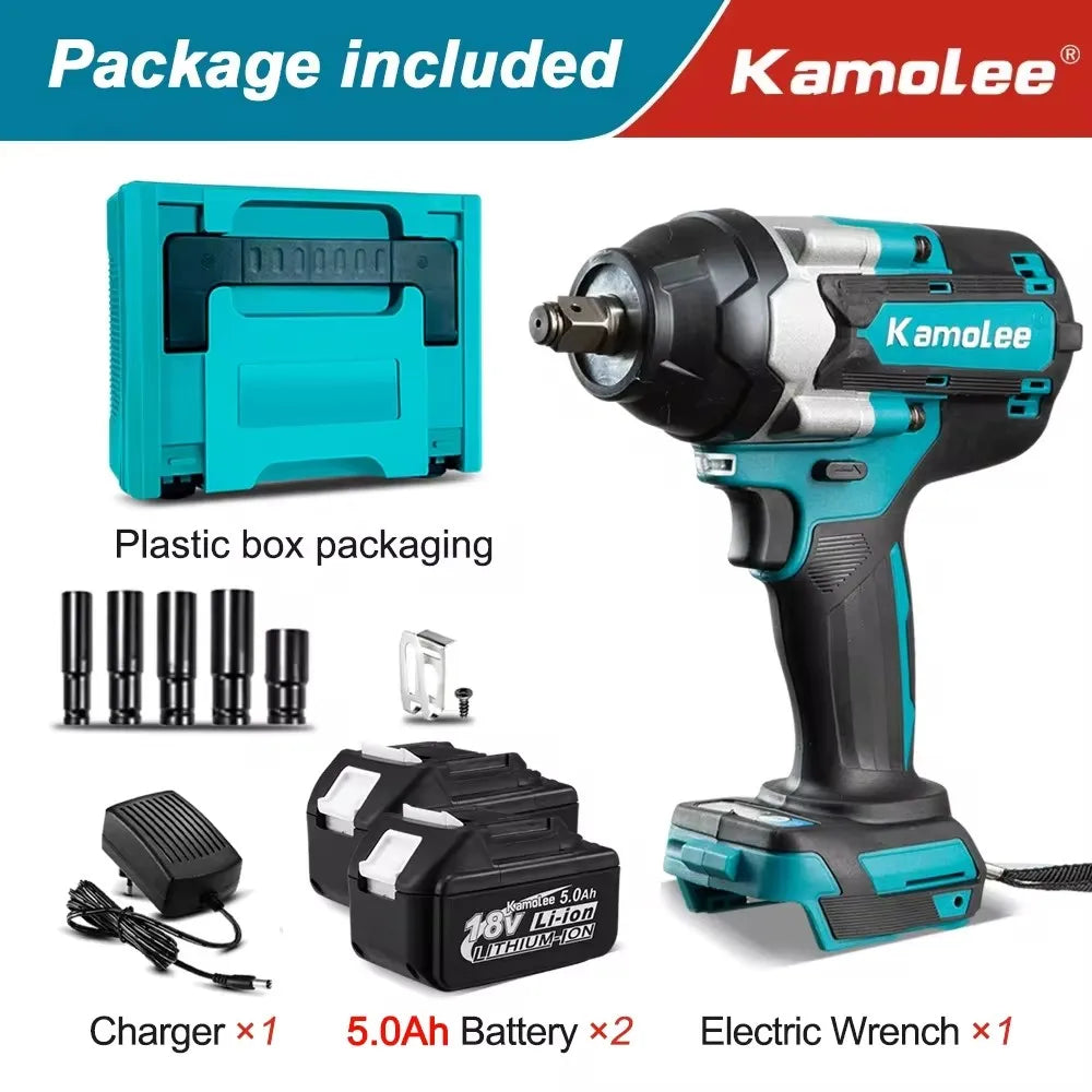 Kamolee 1800 N.M high torque wireless charging impact wrench 1/2inch brushless electric wrench compatible with Makita18V battery