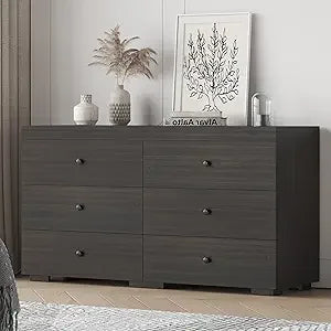 Dresser for Bedroom 6 Drawer Wood Dresser 58.3" Wide, Large Chest of Drawers for Bedroom, Living Room, Hallway, Entryway, Modern