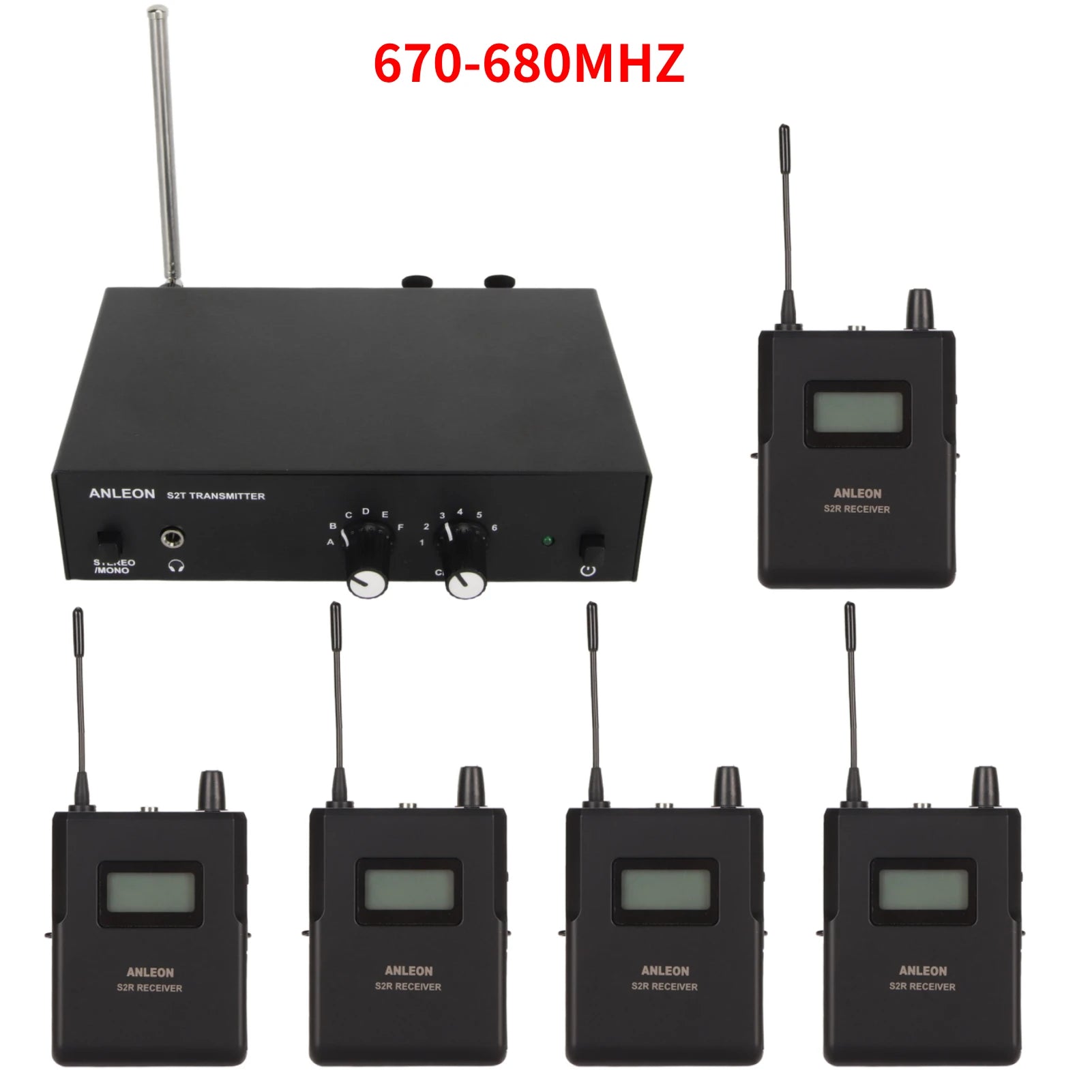 ANLEON S2 Stereo Wireless In-Ear Monitor System 4 Frequencies Professional Digital Stage Monitoring System Kit with 5 Receivers