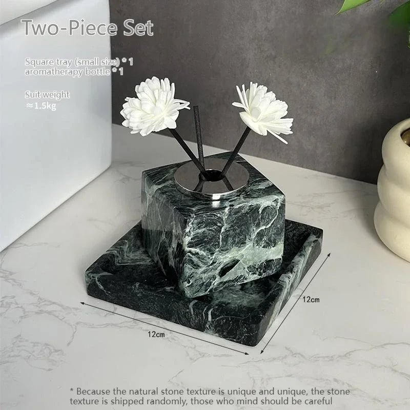 Luxury Marble Bath Set: Shampoo Bottles, Tray & Canister Organizer, Natural Stone Accessories for Home & Hotel Bathroom Decor