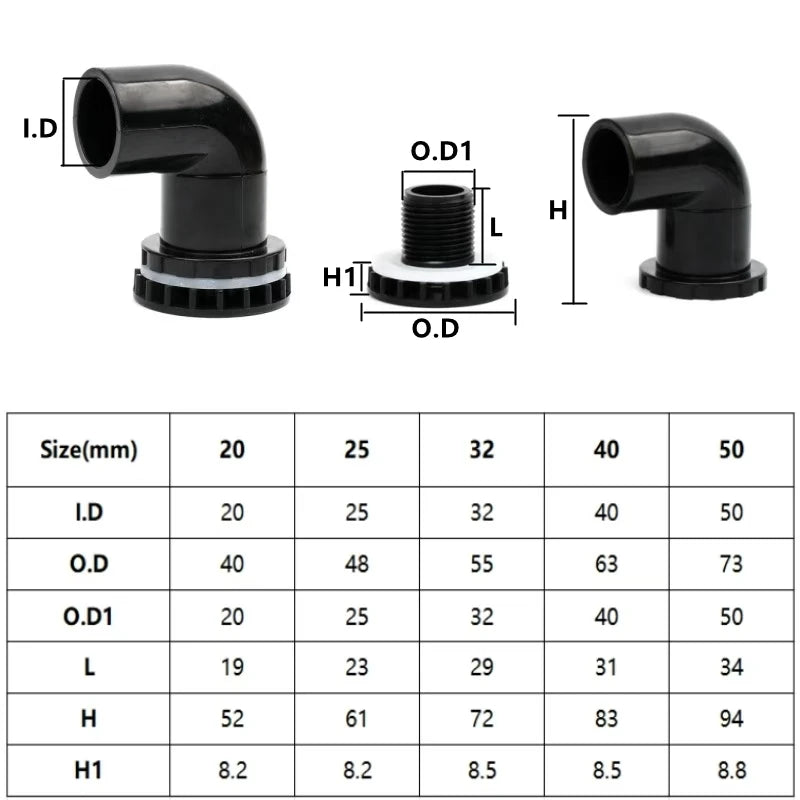 20-63mm Black PVC Pipe Connectors Ball valve Three-way Direct Garden Water Aquarium Fish Tank Drainage Tube Fittings Accessories